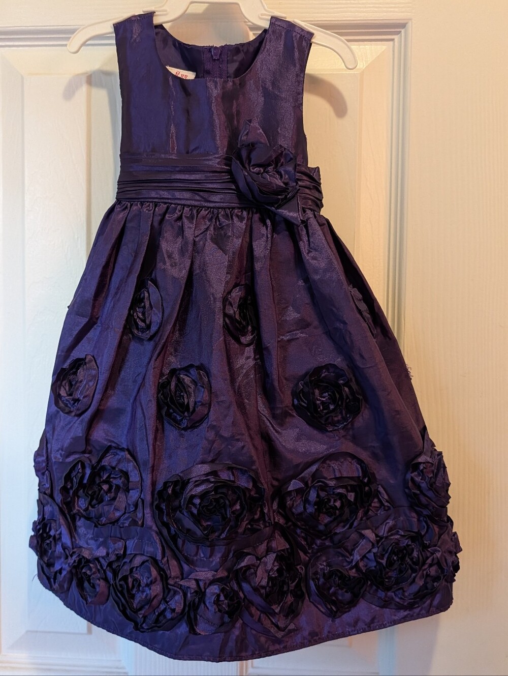 Jessica Ann Deep Purple Satin Dress with Pink Brand Embroidery